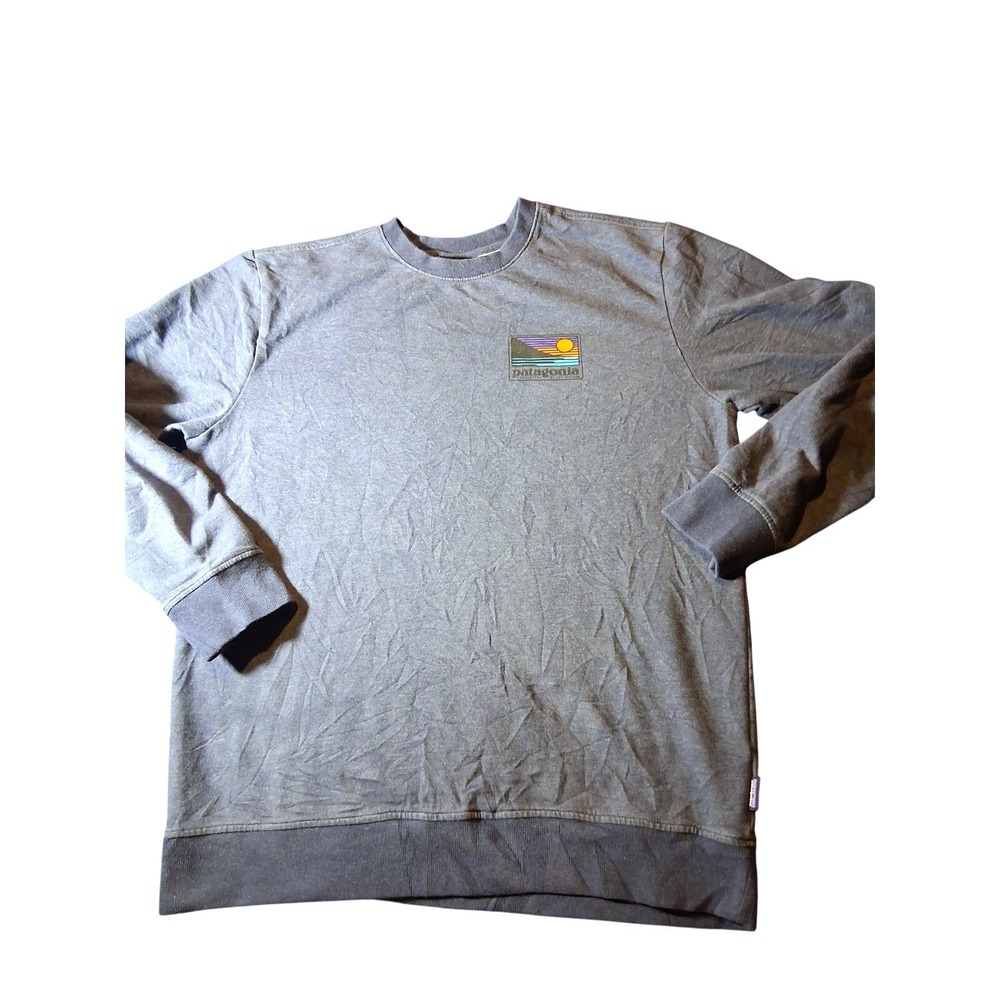Patagonia Mens Organic Cotton Crewneck Sweatshirt Gray Blue Mountain Patch M